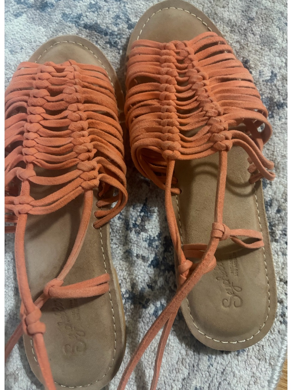 Women’s Braided Strappy Flat Sandals - Coral Color